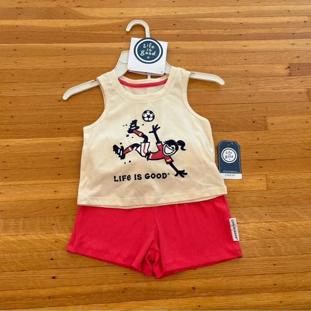 Life is Good 2 piece soccer set tank top and shorts NWT